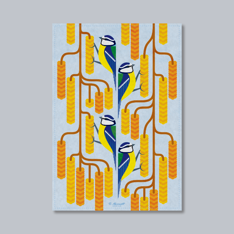 Blue Tits On Catkins Tea Towel