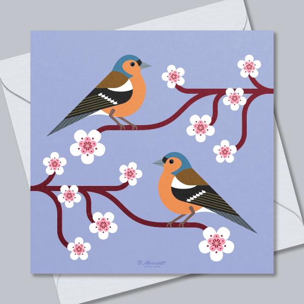 Chaffinches On Cherry Blossom Greetings Card