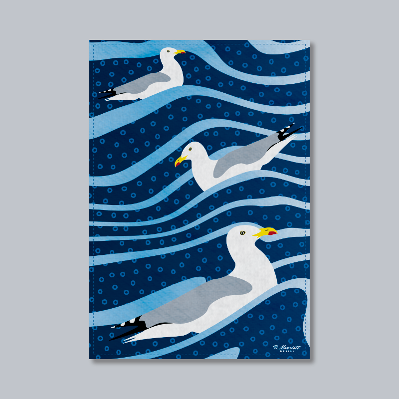 Gulls Riding The Waves Tea Towel