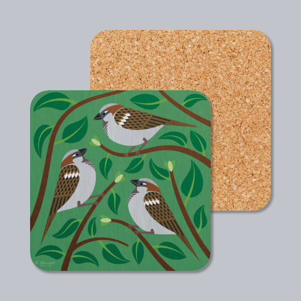 House Sparrows In A Hedge Coaster