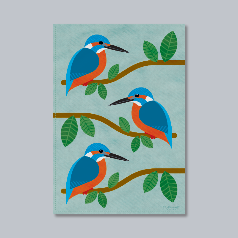 Kingfishers Perching Tea Towel