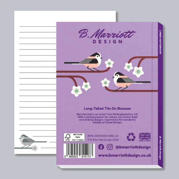 Long-Tailed Tits On Blossom A6 Pocket Notebook