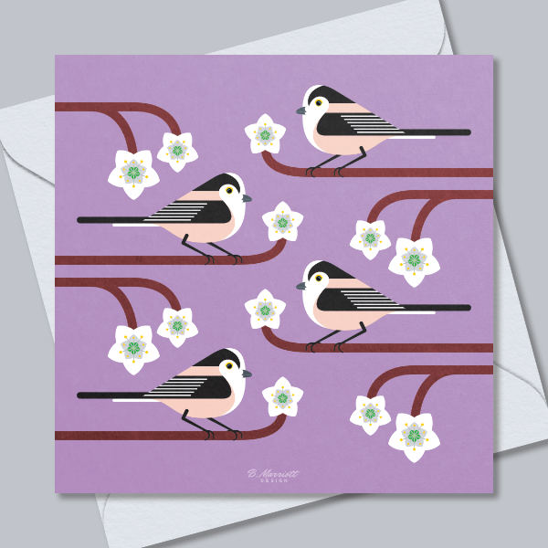Long-Tailed Tits On Blossom Greetings Card