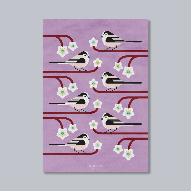 Long-Tailed Tits On Blossom Tea Towel