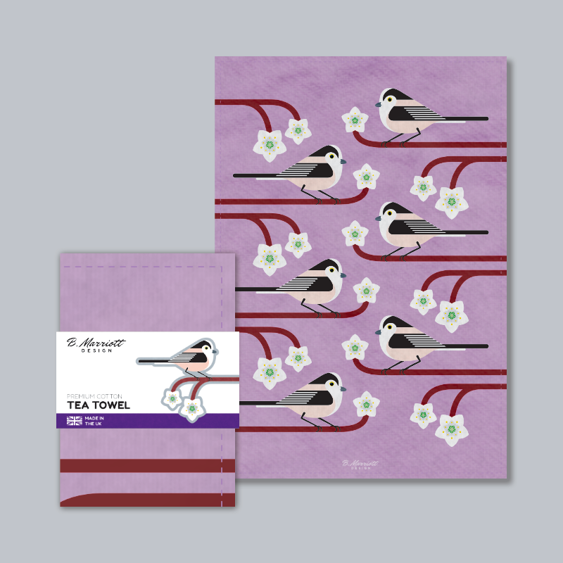 Long-Tailed Tits On Blossom Tea Towel