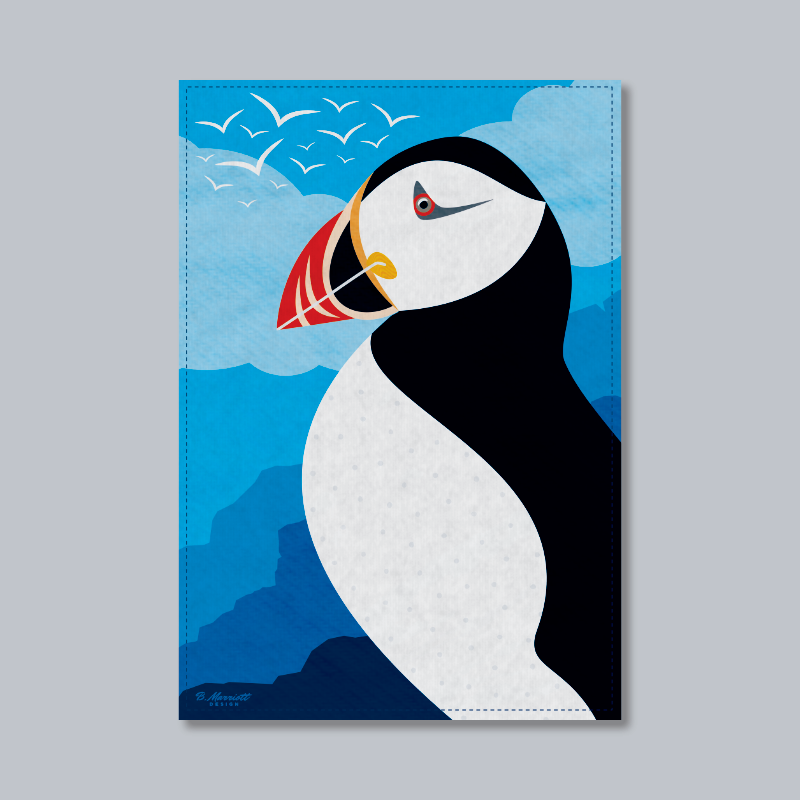 Puffin On The Cliffs Tea Towel