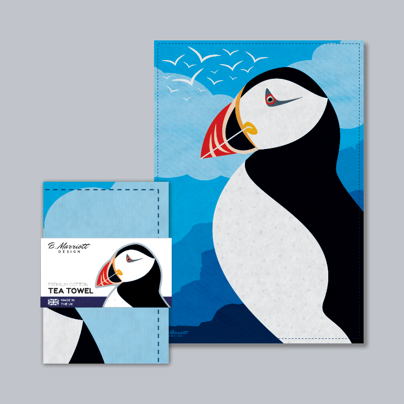 Puffin On The Cliffs Tea Towel