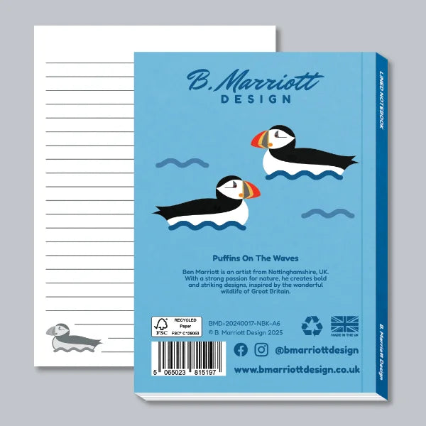 Puffins On The Waves A6 Pocket Notebook
