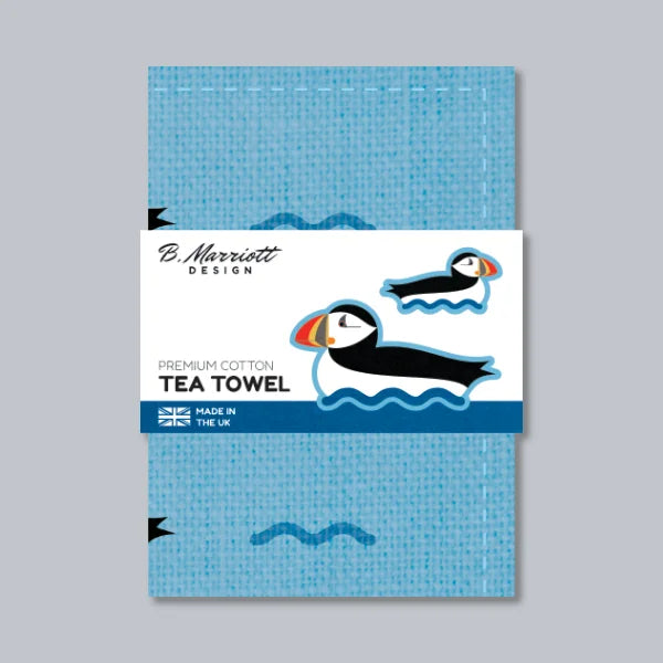Puffins On The Waves Tea Towel