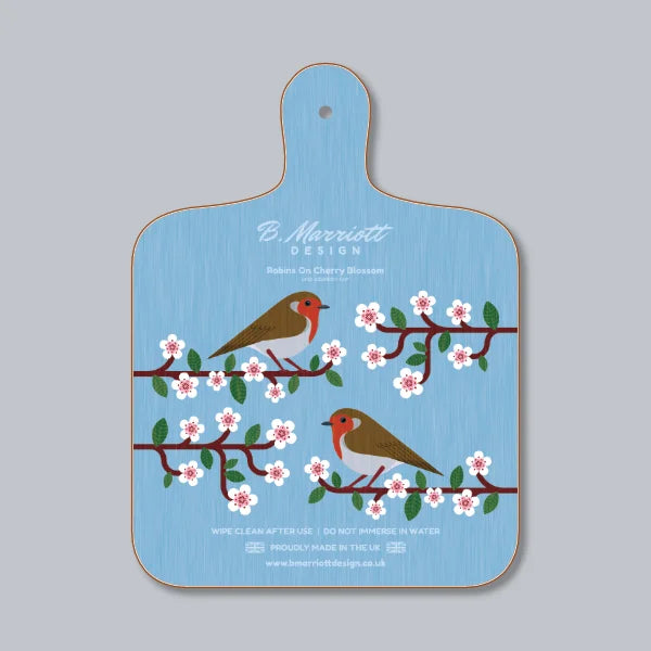 Robins On Cherry Blossom Chopping Board