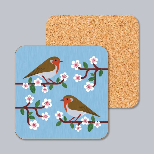Robins On Cherry Blossom Coaster