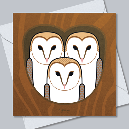 Barn Owl Family | British Birds & Wildlife Greetings Card from B. Marriott Design | 100% recycled, 100% recyclable & supporting charity with every purchase.