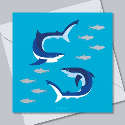 Blue Sharks & Herring Greetings Card