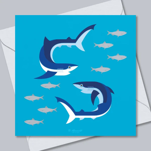 Blue Sharks & Herring Greetings Card