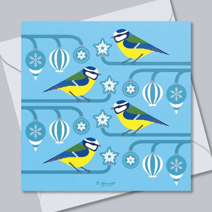 Blue Tits On Baubles Greetings Card