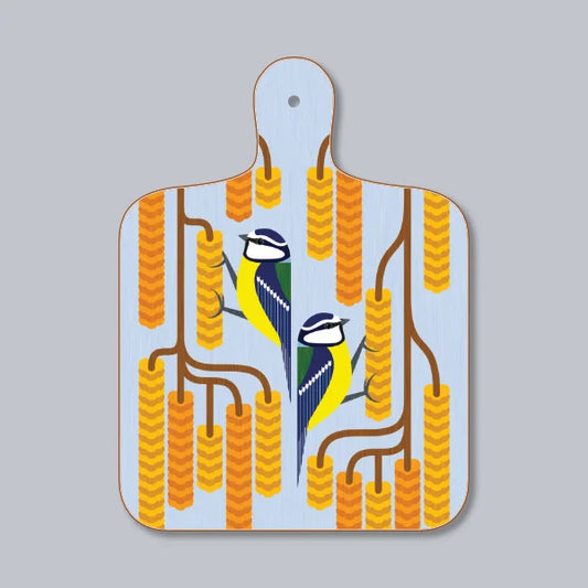Blue Tits On Catkins Chopping Board
