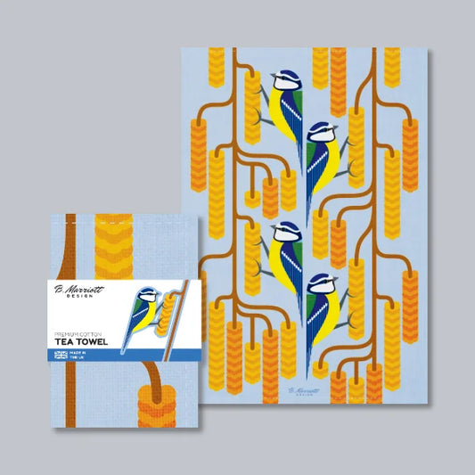 Blue Tits On Catkins Tea Towel