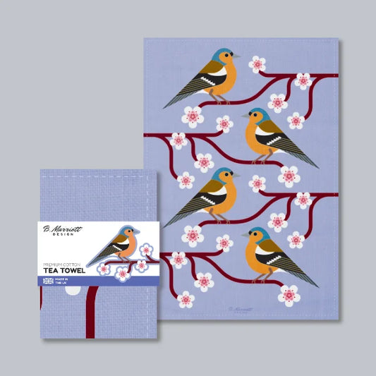 Chaffinches On Cherry Blossom Tea Towel