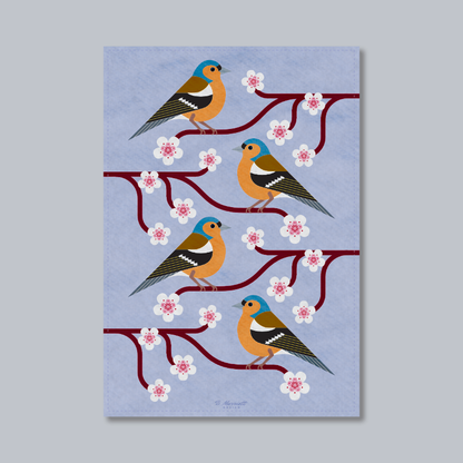 Chaffinches On Cherry Blossom Tea Towel