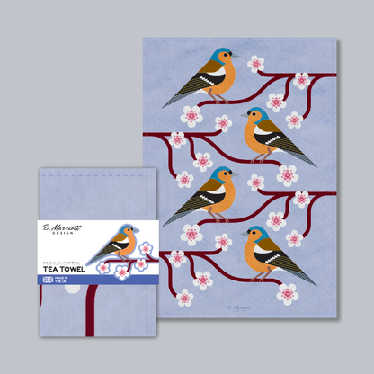Chaffinches On Cherry Blossom Tea Towel