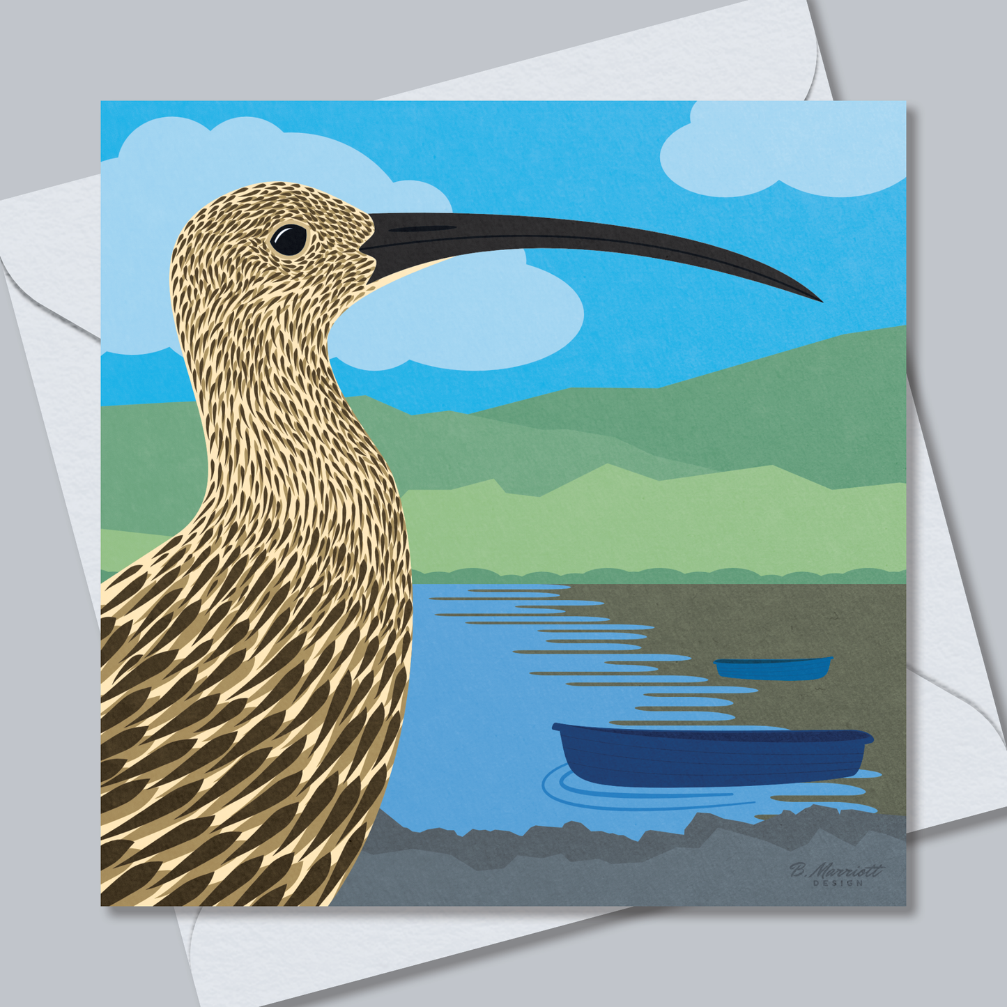 Curlew On The Estuary | British Birds & Wildlife Greetings Card from B. Marriott Design | 100% recycled, 100% recyclable & supporting charity with every purchase.