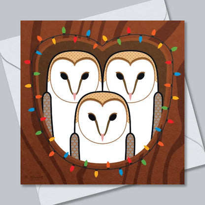 Festive Barn Owl Family Greetings Card