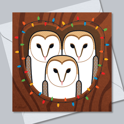 Festive Barn Owl Family Greetings Card