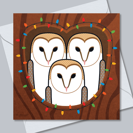 Festive Barn Owl Family Greetings Card