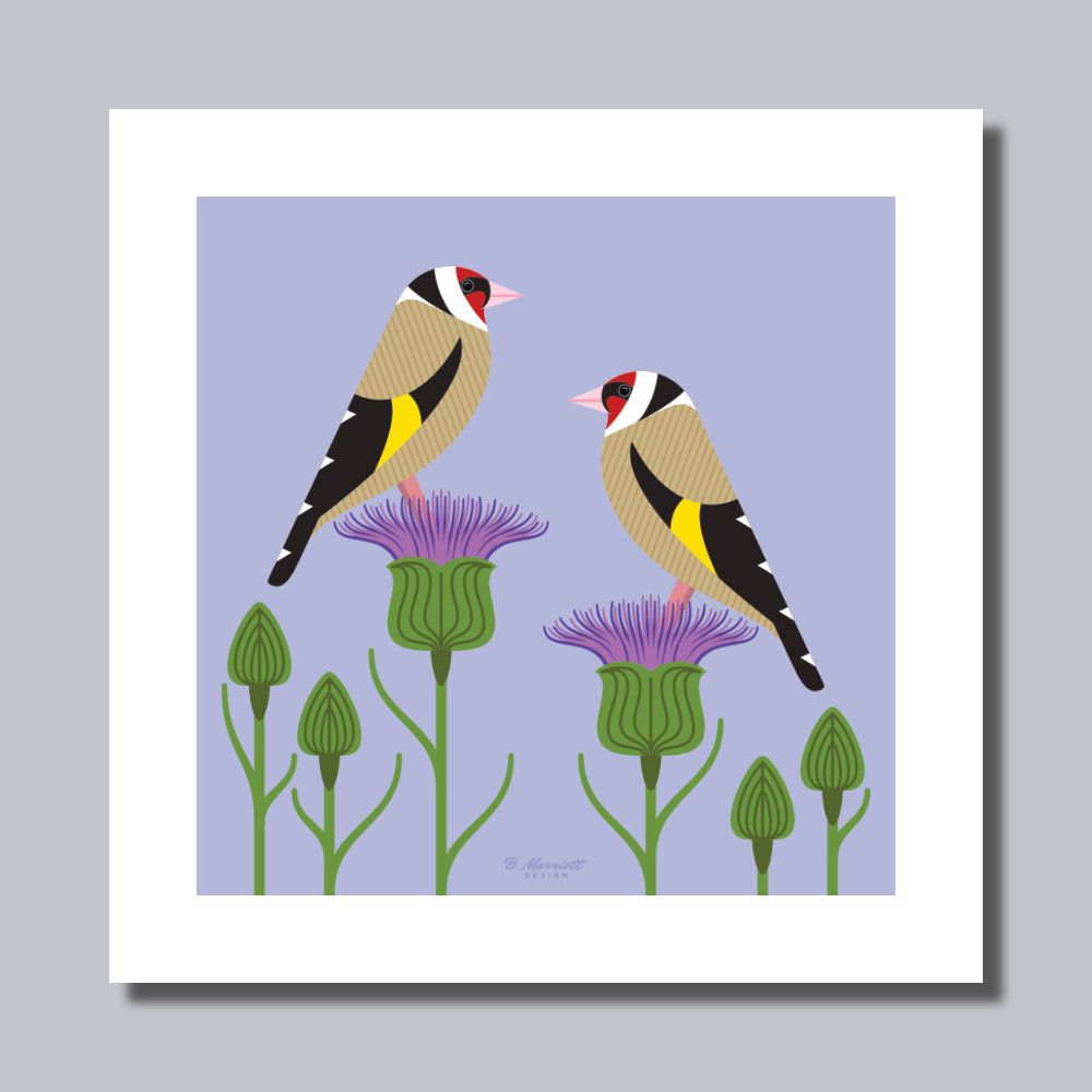 Goldfinches On Cornflowers Art Print