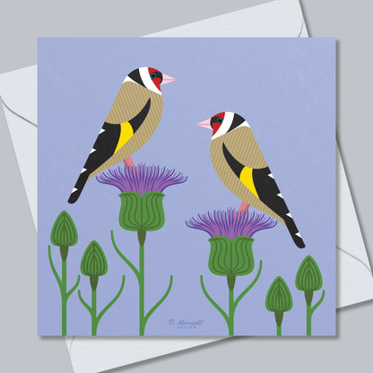 Goldfinches On Cornflowers | British Birds & Wildlife Greetings Card from B. Marriott Design | 100% recycled, 100% recyclable & supporting charity with every purchase.