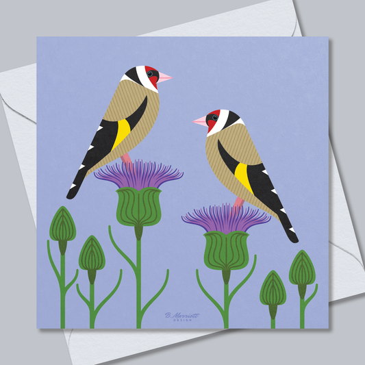 Goldfinches On Cornflowers | British Birds & Wildlife Greetings Card from B. Marriott Design | 100% recycled, 100% recyclable & supporting charity with every purchase.