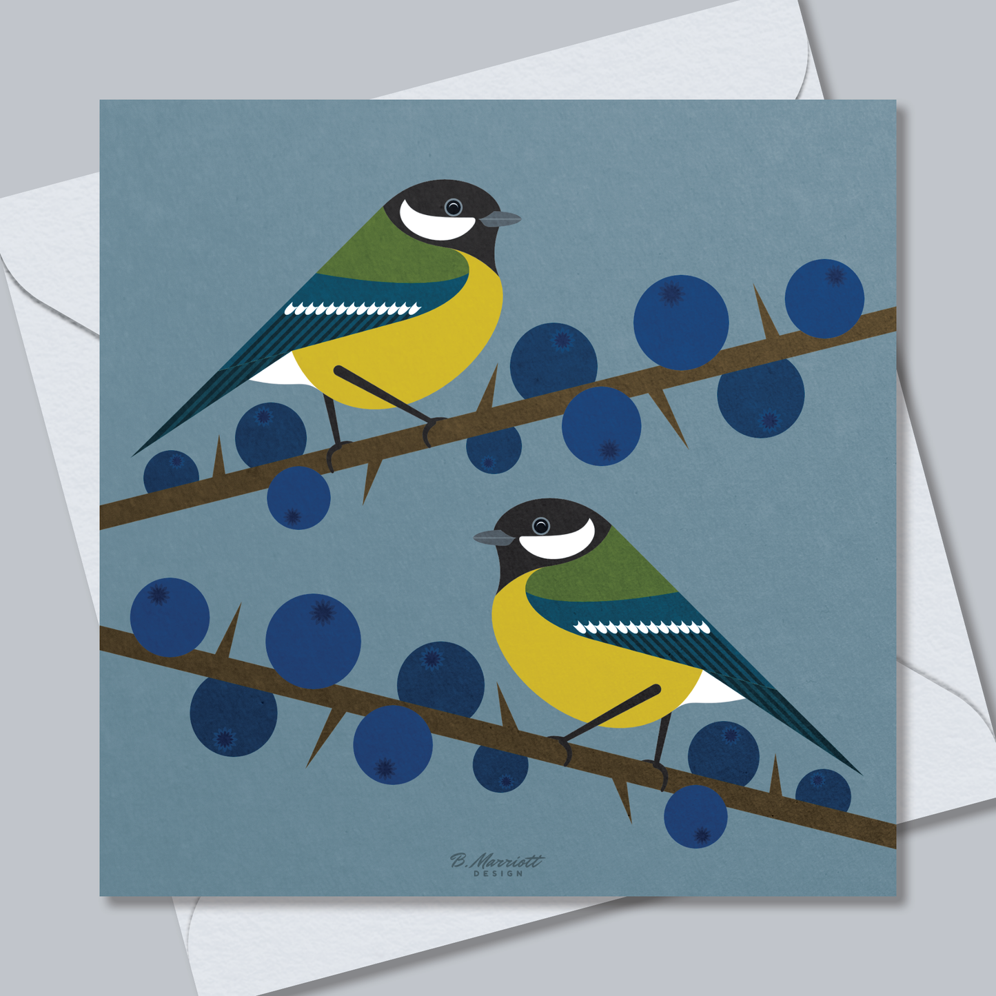 Great Tits On Blackthorn Greetings Card