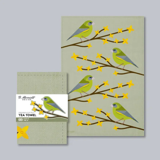 Greenfinches On Forsythia Tea Towel