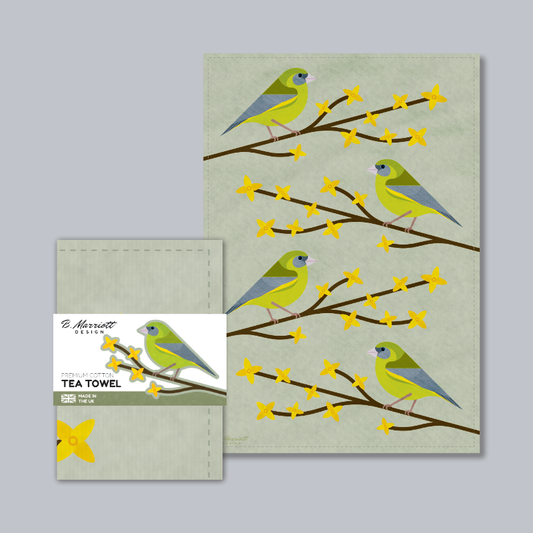 Greenfinches On Forsythia Tea Towel