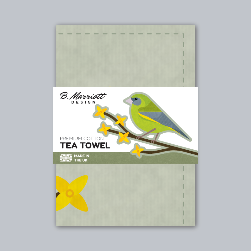 Greenfinches On Forsythia Tea Towel
