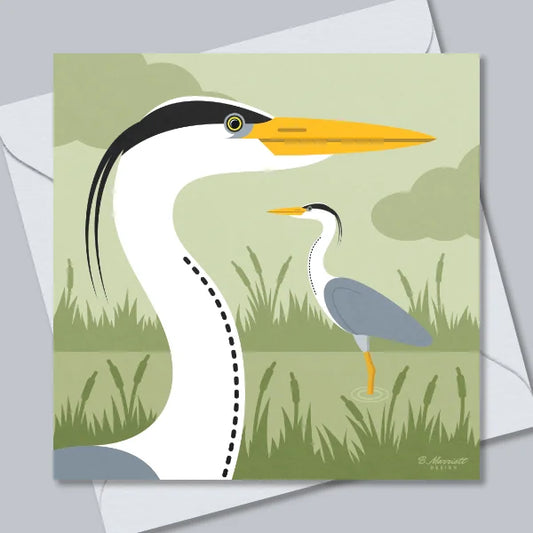 Grey Herons On A Lake Greetings Card