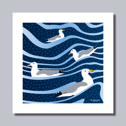 Gulls Riding The Waves Art Print