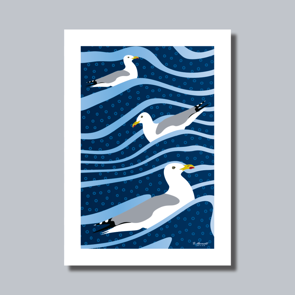 Gulls Riding The Waves Art Print