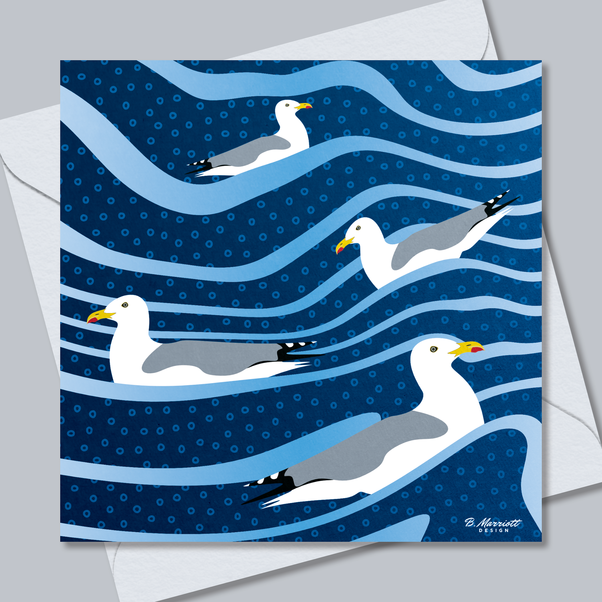 Gulls Riding The Waves | British Birds & Wildlife Greetings Card from B. Marriott Design | 100% recycled, 100% recyclable & supporting charity with every purchase.