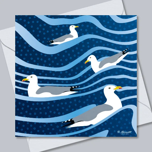 Gulls Riding The Waves Greetings Card
