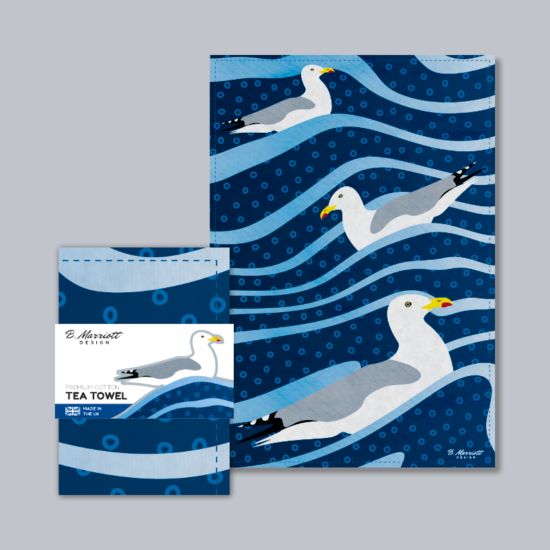 Gulls Riding The Waves Tea Towel