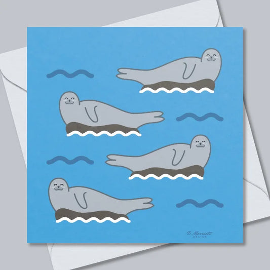 Harbour Seals On Rocks Greetings Card