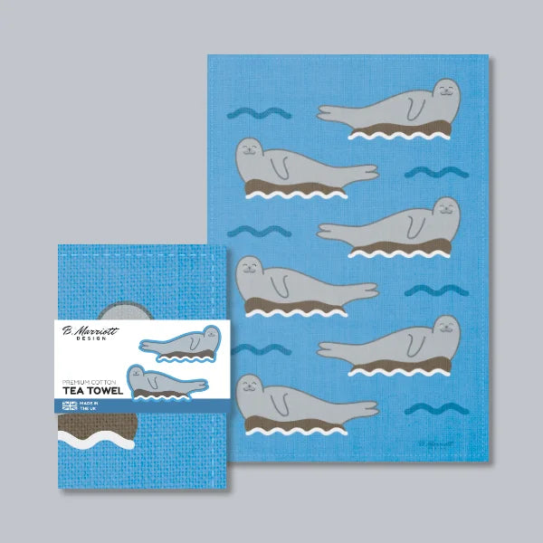 Harbour Seals On Rocks Tea Towel