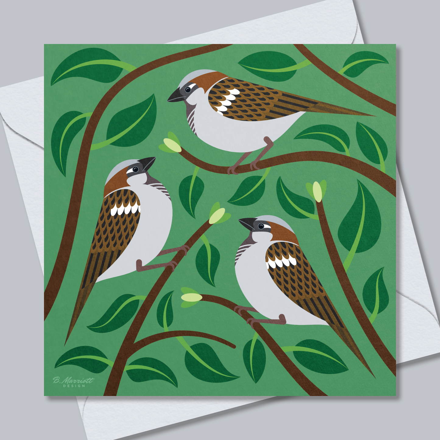 House Sparrows In A Hedge Greetings Card