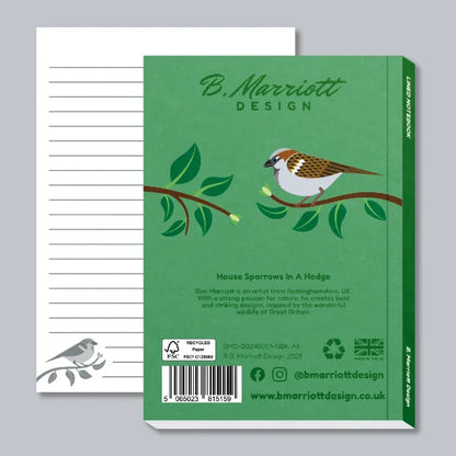 House Sparrows In A Hedge A6 Pocket Notebook