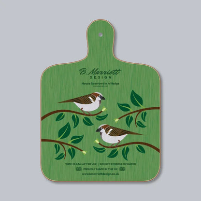 House Sparrows In A Hedge Chopping Board