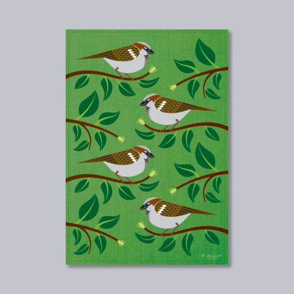 House Sparrows In A Hedge Tea Towel