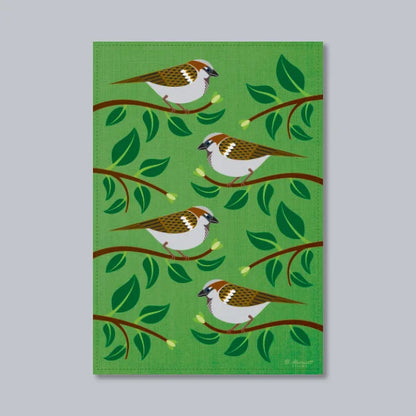 House Sparrows In A Hedge Tea Towel
