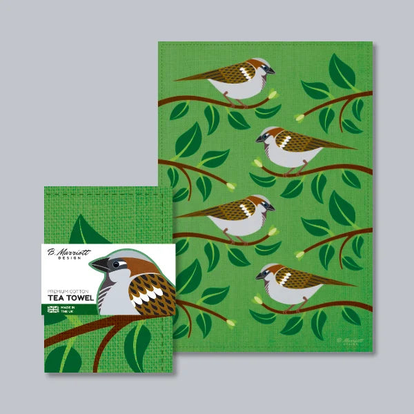 House Sparrows In A Hedge Tea Towel