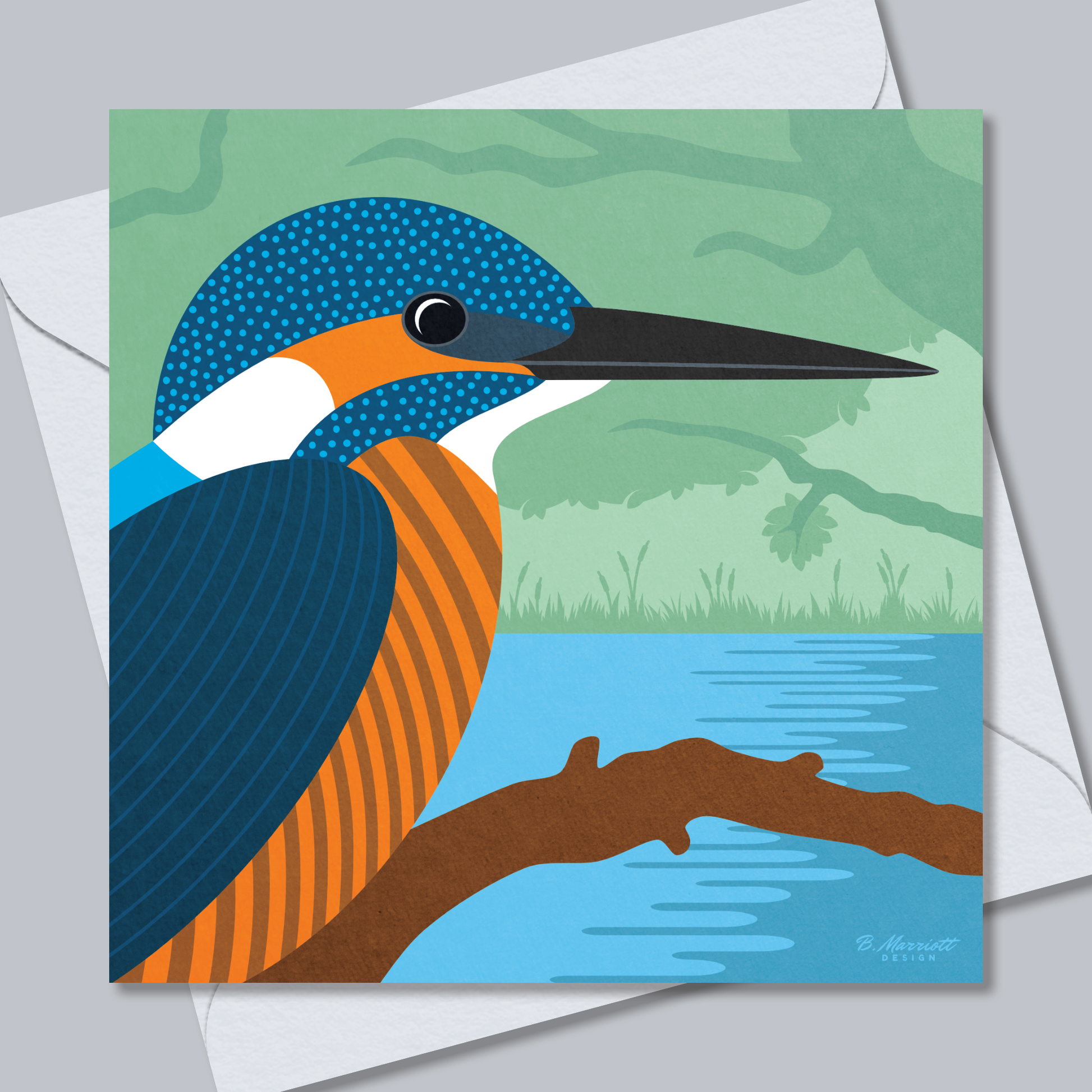 Kingfisher On A Branch | British Birds & Wildlife Greetings Card from B. Marriott Design | 100% recycled, 100% recyclable & supporting charity with every purchase.